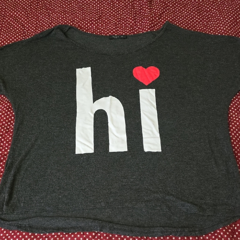 Love J Gray and White Short Sleeve Tee with Heart Accent